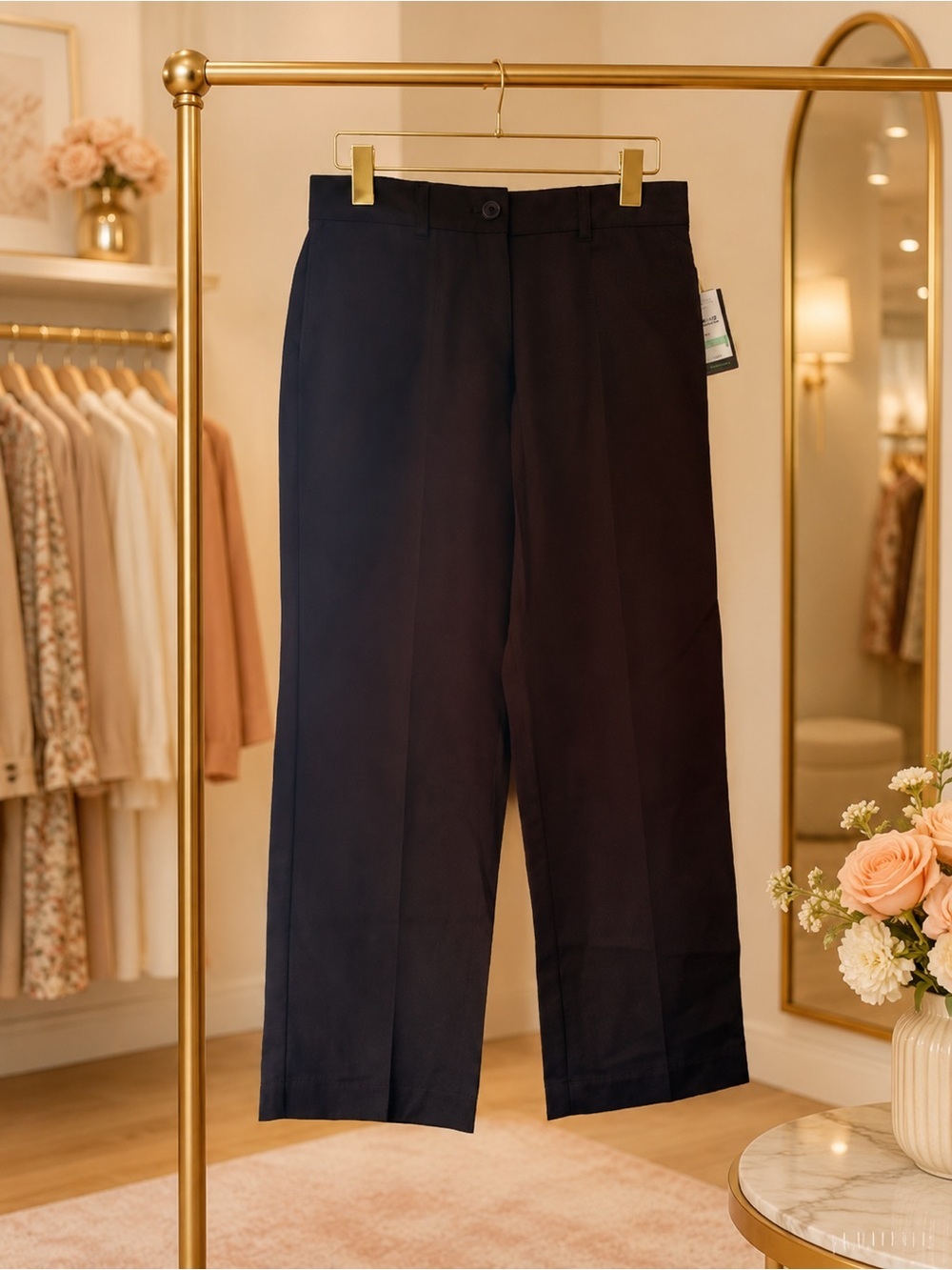 Studio Works Petite 8P Brown Straight Leg Dress Pants NWT Stretch